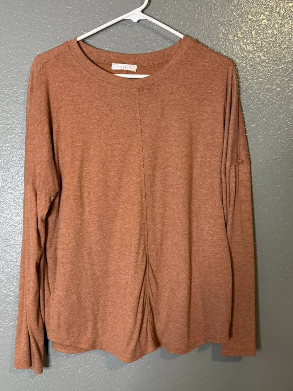 HALIFE Women's Long Sleeve Soft Knit Tunic Top Brown Casual Size M